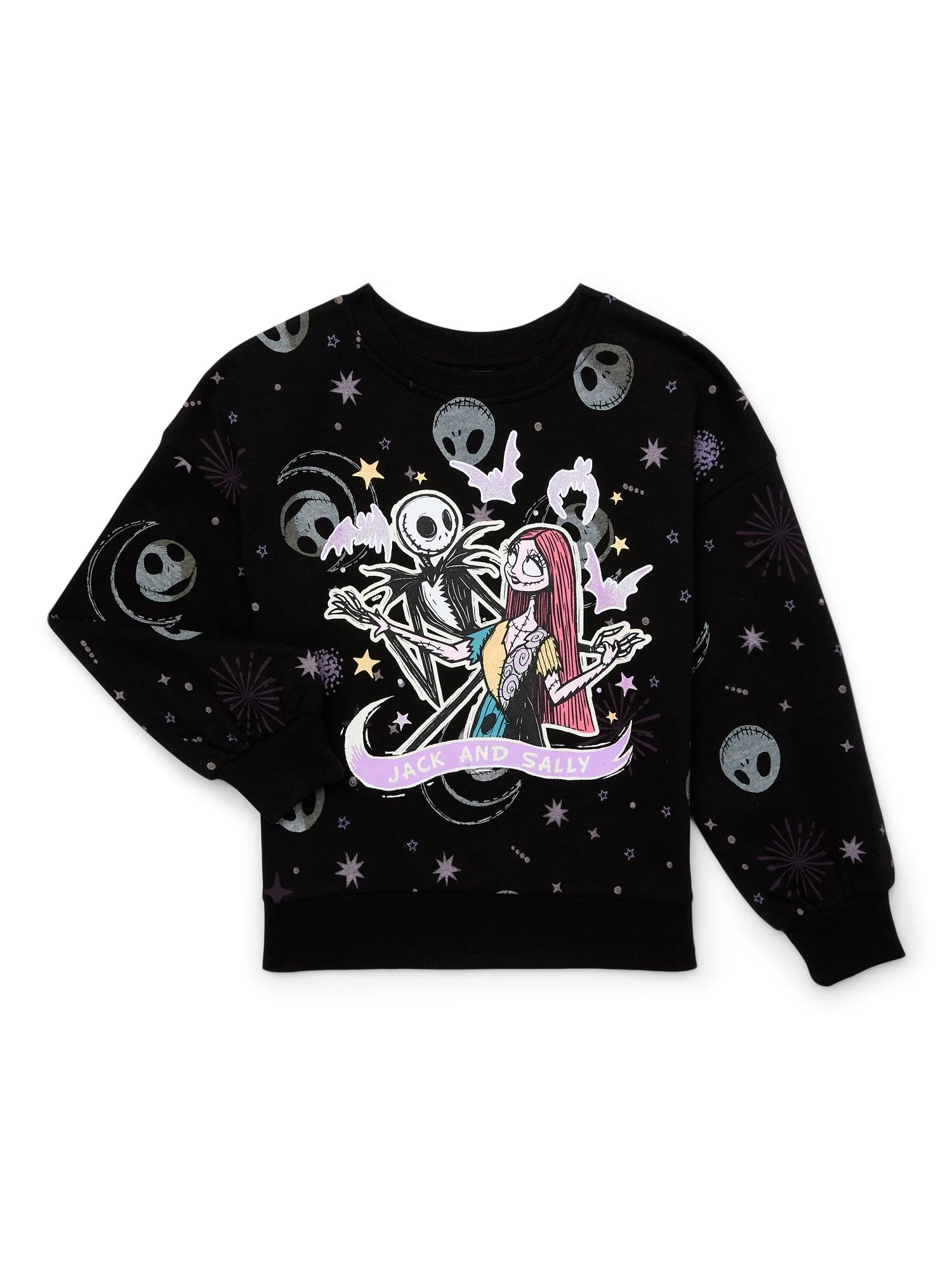 The Nightmare Before Christmas Girls Graphic Fleece Sweatshirt with Glitter, Sizes 4-16 | Walmart (US)