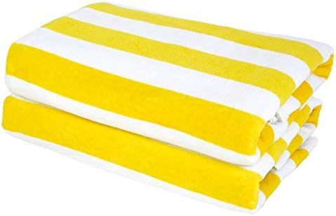 Exclusivo Mezcla 100% Cotton 2-Pack Cabana Striped Beach Towel Set, Pool Towel, Bath Towel( Yello... | Amazon (US)