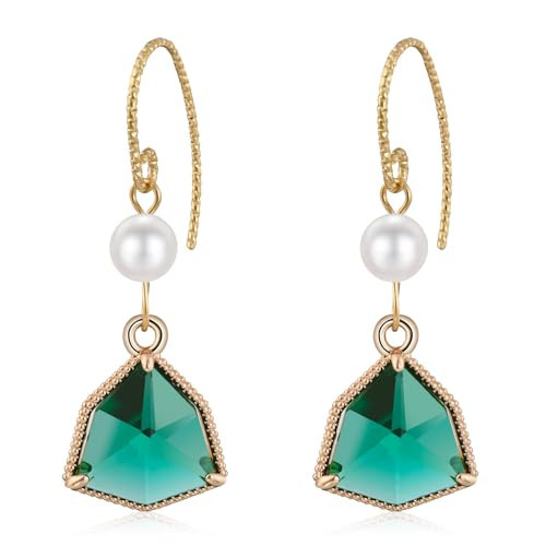 Gold Plated Green Crystal Drop Dangle Earrings Vintage Emerald Green Pearl Earrings for Women Trendy Fancy Earrings Suitable for Gift | Amazon (US)