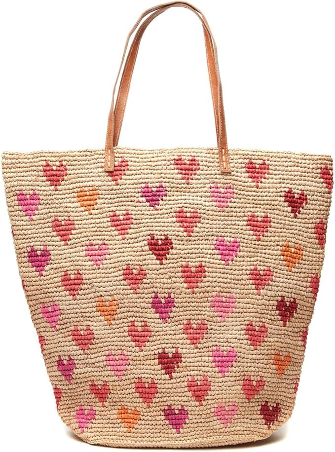 Mar Y Sol Amelie Hearts Crocheted Raffia Straw Carryall Tote Bag | Amazon (US)
