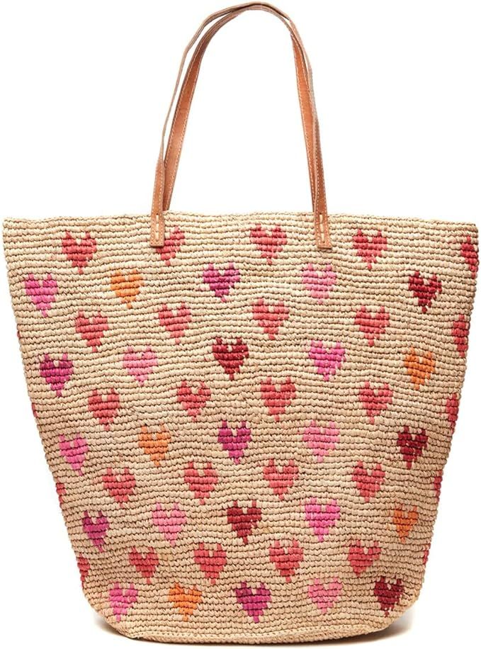 Mar Y Sol Amelie Hearts Crocheted Raffia Straw Carryall Tote Bag | Amazon (US)
