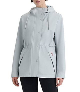 Hunter Abbey Short Rubberized Hooded Snap Front Waterproof Rain Jacket - S | Dillard's