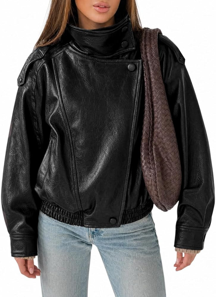 Cicy Bell Womens Faux Leather Jackets Oversized Zip Up Motor Biker Coats | Amazon (US)