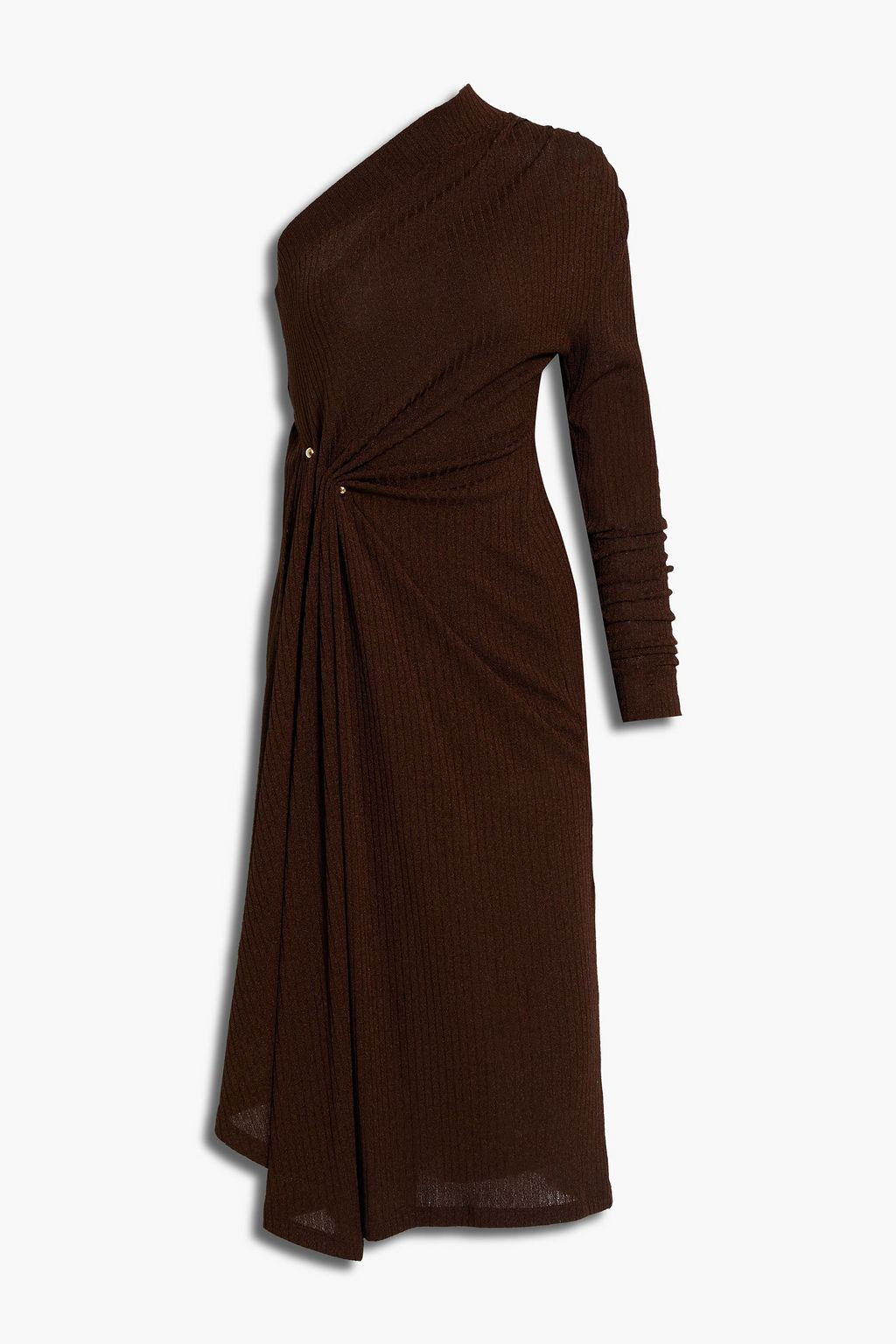 Hanna one-sleeve gathered ribbed-knit midi dress | The Outnet (US and CA)