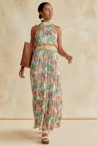 Gia Palm Print Halter Maxi Dress | Francesca's