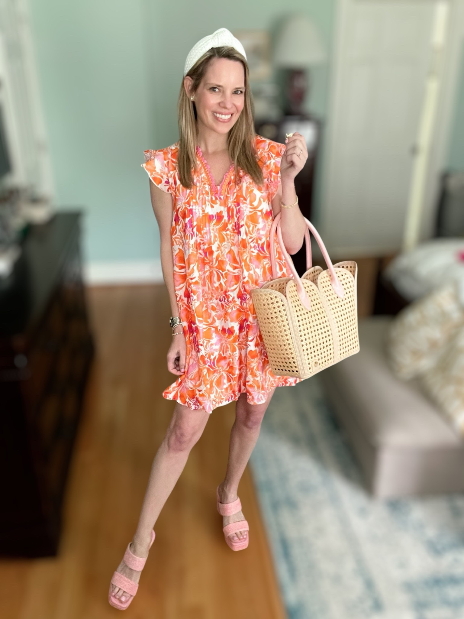 Code ASHLEYBA for 10% off Melinda Maria Jewelry!
Ready for a tropical getaway? This floral mini dress is vacation perfection! The bold orange and pink print gives all the tropical vibes, and the flutter sleeves + pleated neckline add the sweetest details. It’s lightweight, breezy, and easy to pack—just add sandals, sunnies, and a cute woven tote for a full island-ready look!

Whether you’re headed to the beach, poolside brunch, or resort dinner, this dress is a must-have for your warm-weather wardrobe.

Tropical Outfit Details:
• Vibrant floral print in coral, pink & orange
• Flowy fit with flutter sleeves & pleated neckline
• Lightweight & breathable—perfect for packing
• Styled with my go-to Melinda Maria jewelry (don’t forget code ASHLEYBA for 10% off!)
• Woven tote + block heels = tropical chic

#VacationStyle #TropicalOutfit #ResortWear #BeachVacationLooks #LTKSpringBreak #MelindaMariaJewelry #LTKTravel #PalmBeachStyle #FloralMiniDress #LTKUnder100

Outfit vibes:
☀️ Tropical days | 🌺 Bold prints | 🏝️ Easy vacay looks | 🌴 Island girl energy


#LTKFindsUnder100 #LTKOver40 #LTKFindsUnder50