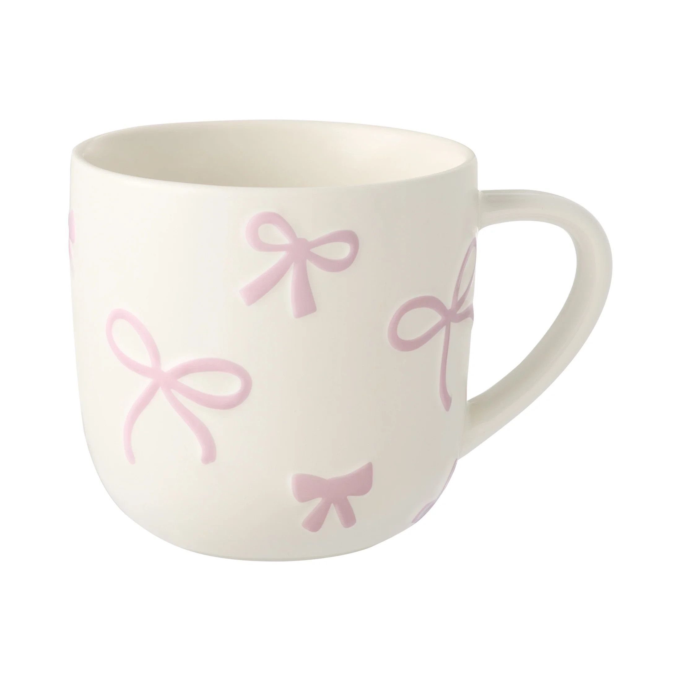 Mainstays 16.9-oz White & Pink Embossed Bow Glazed Ceramic Mug | Walmart (US)