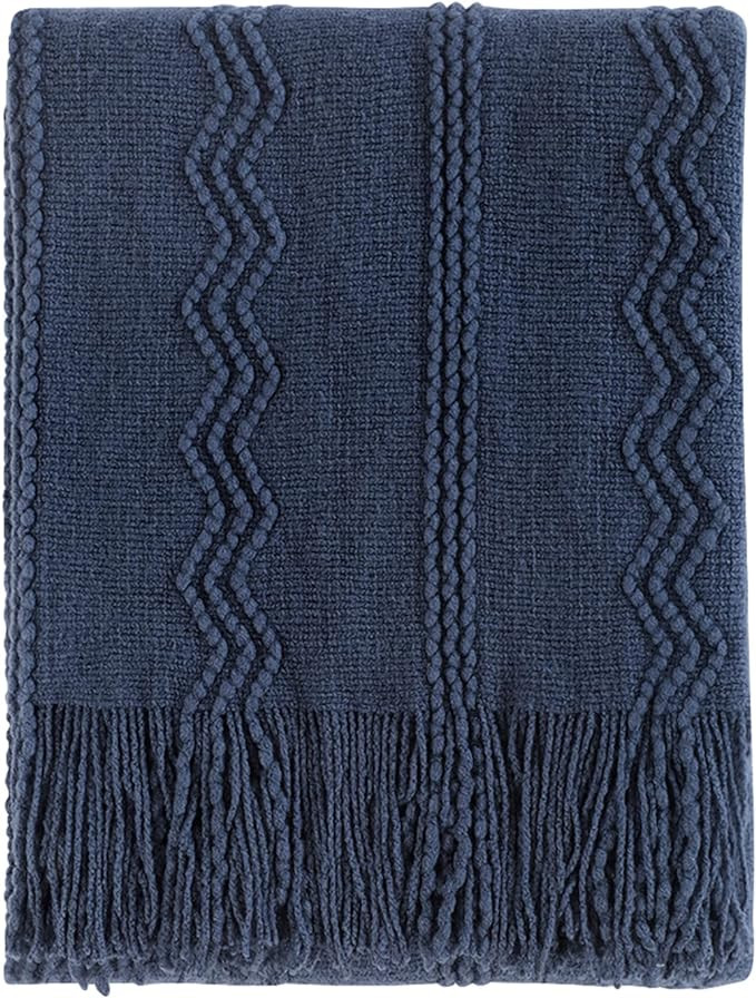 BOURINA Navy Throw Blanket 50x60 Inches Throw Textured Solid Soft Sofa Throw Couch Cover Knitted ... | Amazon (US)