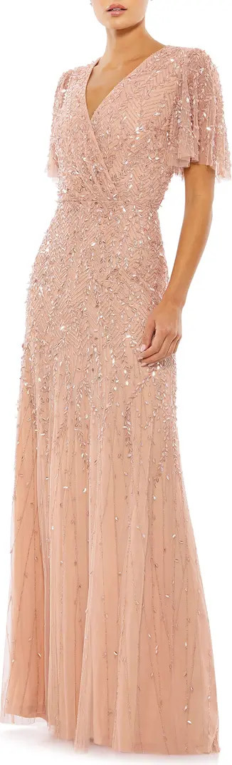 Beaded Leaves Butterfly Sleeve Gown | Nordstrom