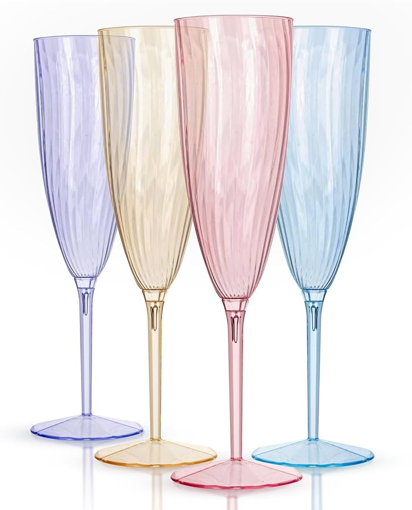 WDF 12PCS Colorful Plastic Champagne Flutes - 6 OZ Colorful Disposable Champagne Flutes - Perfect... | Amazon (US)