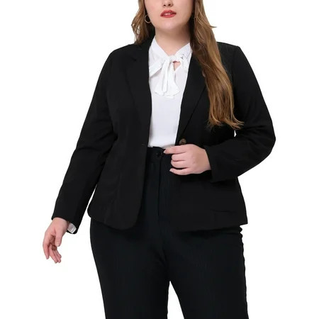 DARING DIVA Women s Plus Stylish Blazerwith Notch Lapel and Front Pockets Black 1X | Walmart (US)