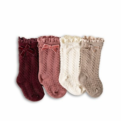 Picolette by Olivia Culpo Baby Girls' Bow Knee Socks - Pink/white/taupe 0-3M | Target