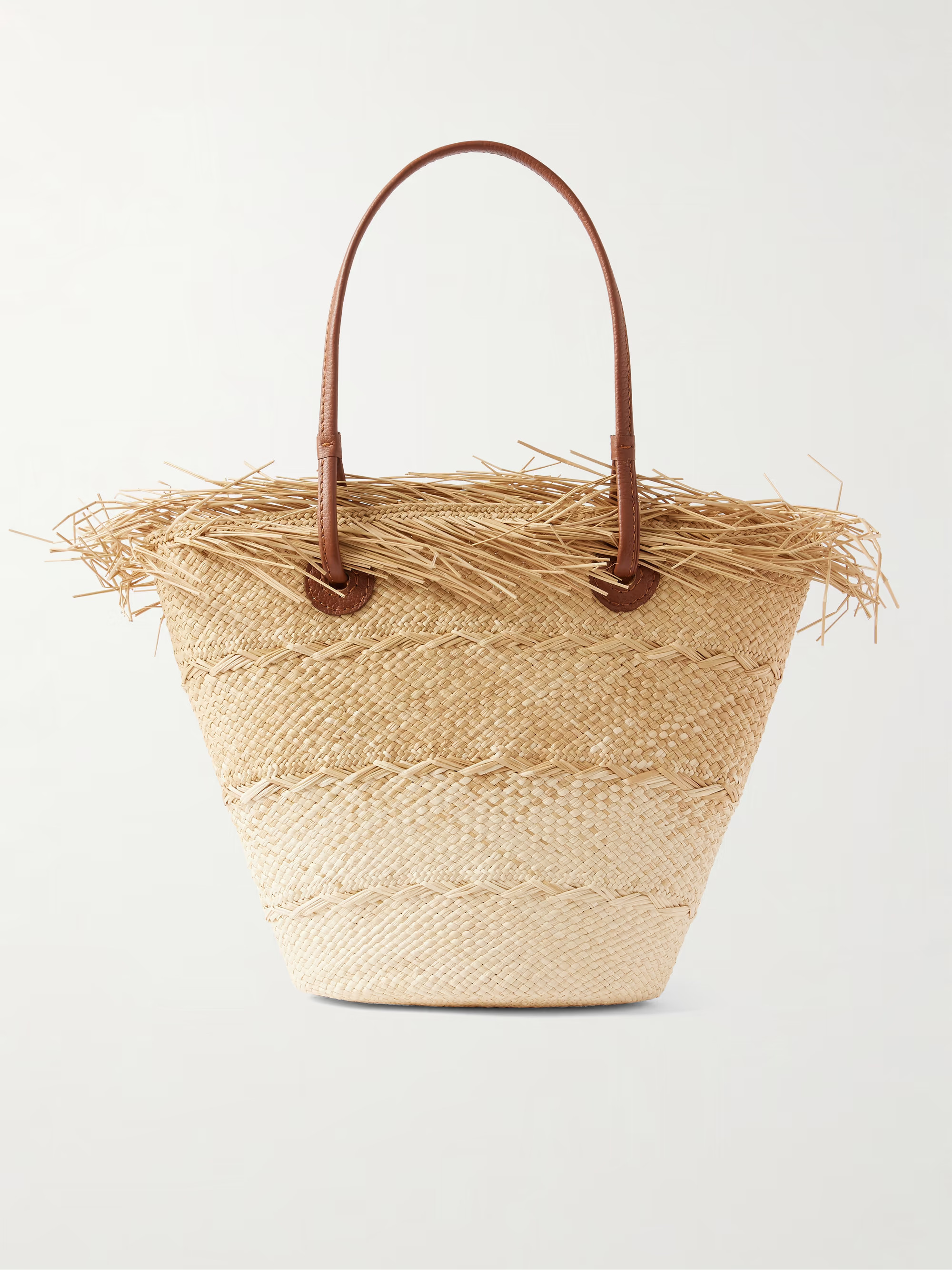 Leather-trimmed frayed ombré straw tote | NET-A-PORTER (US)