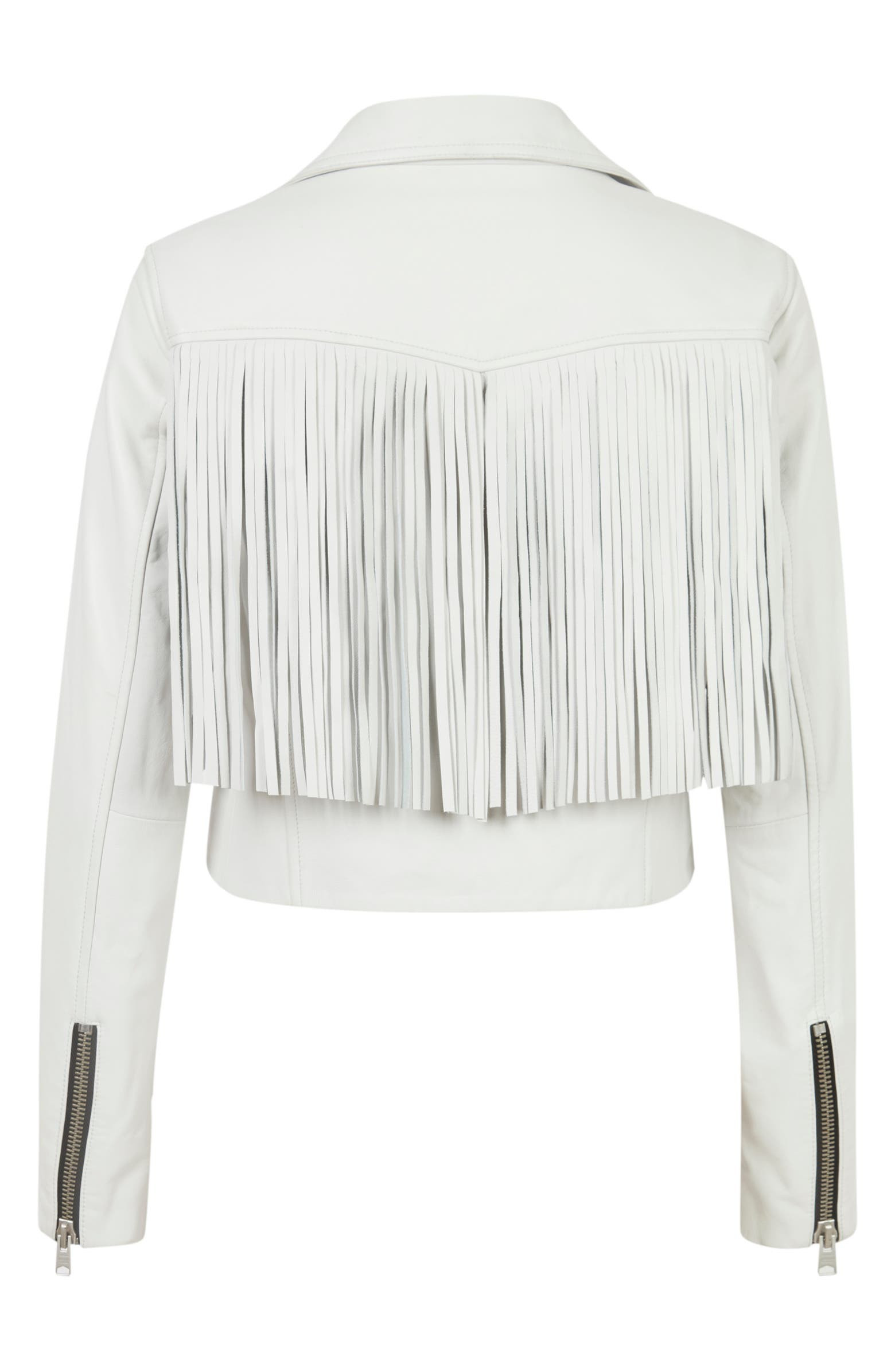 Elora Fringe Shrunken Leather Biker Jacket | Nordstrom