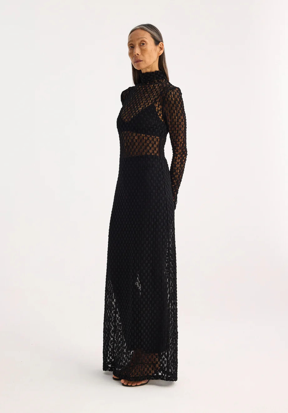 geometrical lace turtleneck dress | black | Rohe