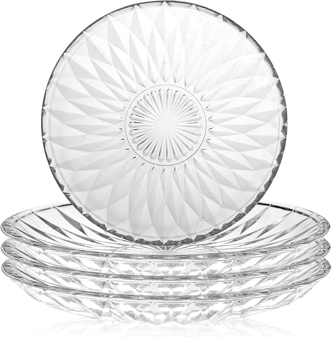 WHJY 6 Inch Clear Glass Plates 4 Pack Vintage Dinnerware Set Transparent Diamond Textured Dinner ... | Amazon (US)