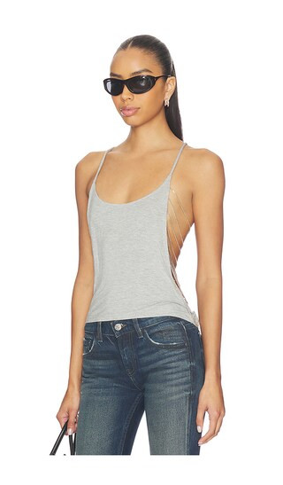 Draped Bead Trim Top in Grey Marl | Revolve Clothing (Global)