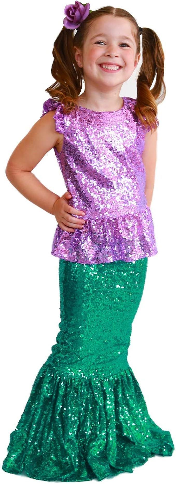 Butterfly Craze Purple Top with Deep Green Skirt Little Girl's Mermaid Costume – Birthday Parti... | Amazon (US)