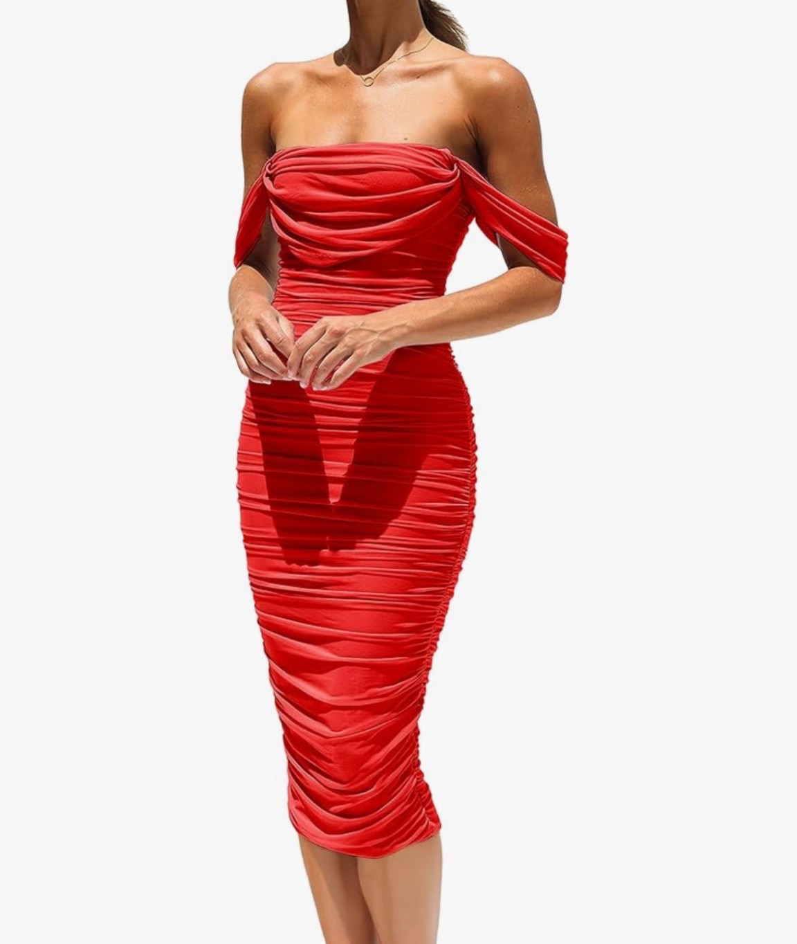 PRETTYGARDEN Wedding Guest Dress 2025 Summer Off Shoulder Ruched Elegant Sexy Bodycon Homecoming
Cocktail Party Midi Dress