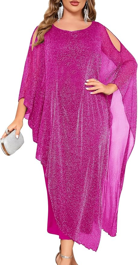 ZOMVA Plus Size Elegant Formal Dress Long Cape Overlay Wedding Guest Formal Cocktail Mother of Br... | Amazon (US)