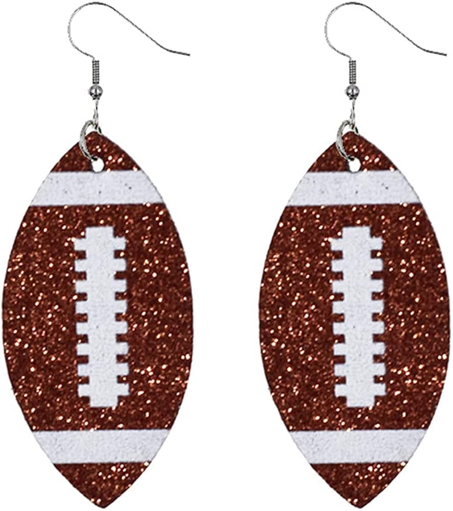 CHUNYANAN Unique Fashion Sequined Leather Football Dangle Drop Earrings for Women Girls Sparkly C... | Amazon (US)