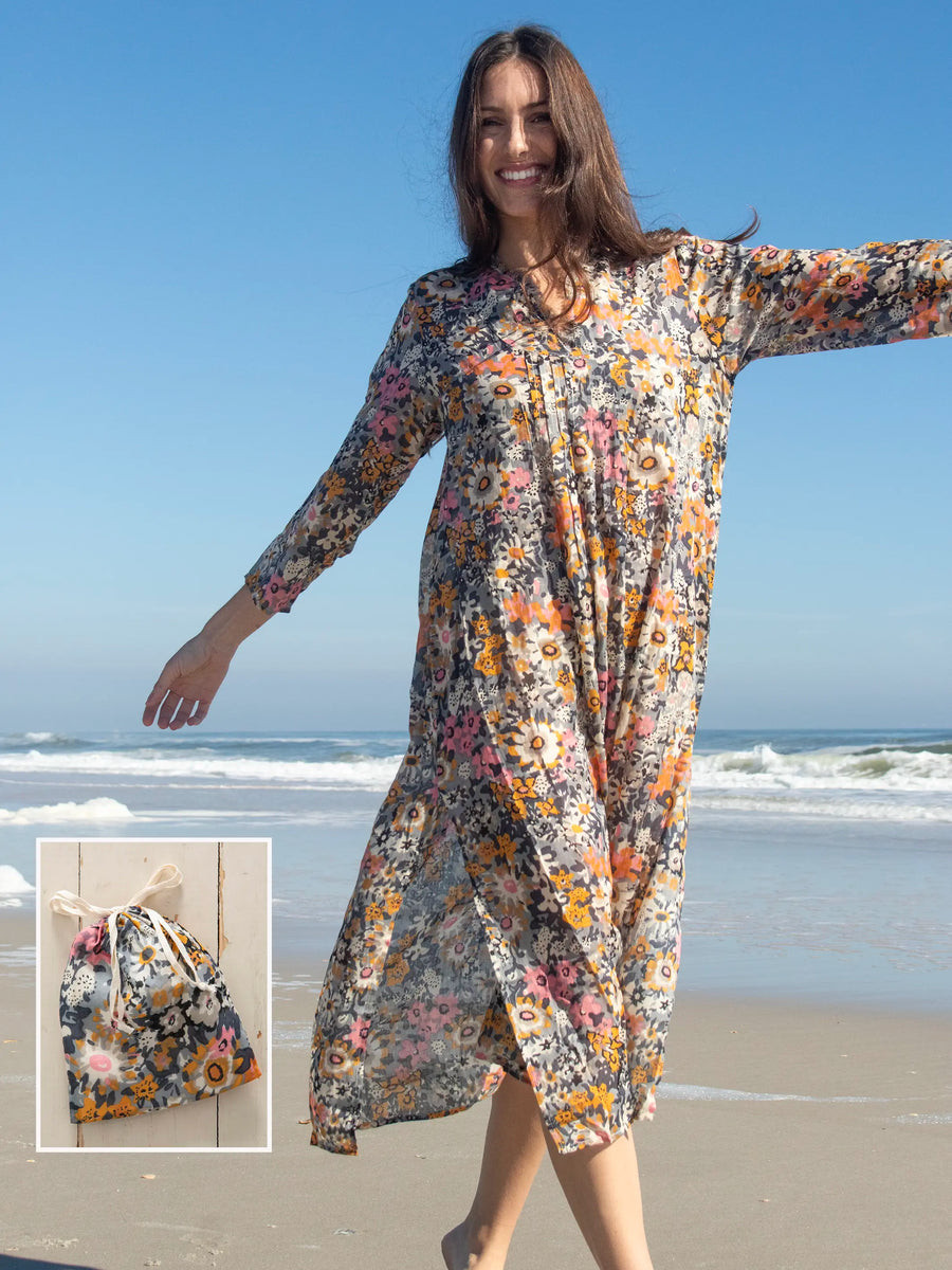 Kaftan-In-A-Bag - Light Grey Cream Floral | Natural Life