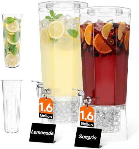 Lifewit 1.6 Gallon Drink Dispenser for Parties 2 Pcs, Plastic Beverage Container for Juice/Tea/So... | Amazon (US)
