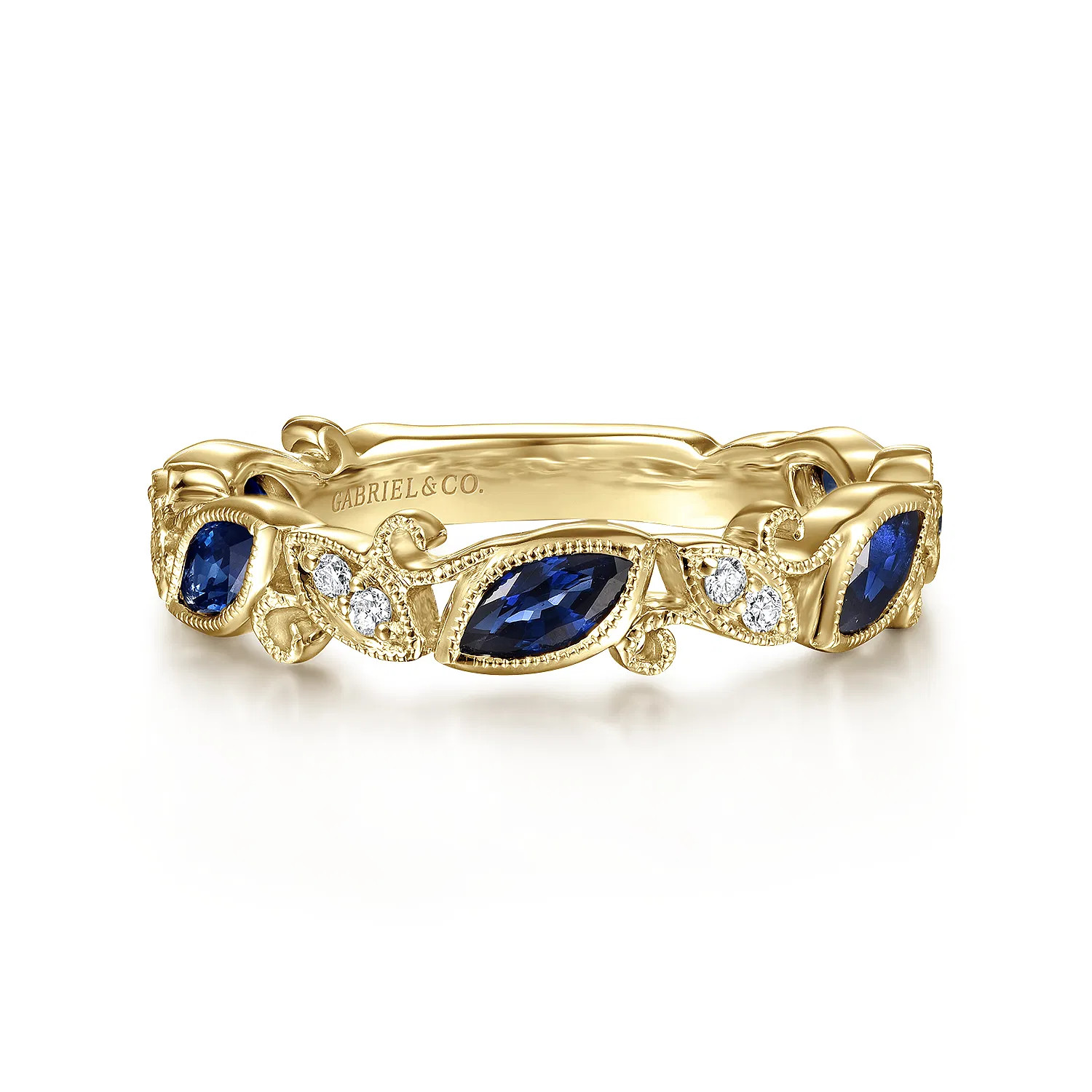 14K Yellow Gold Marquise Station Sapphire and Diamond Ring | Gabriel & Co. Fine Jewelry And Bridal