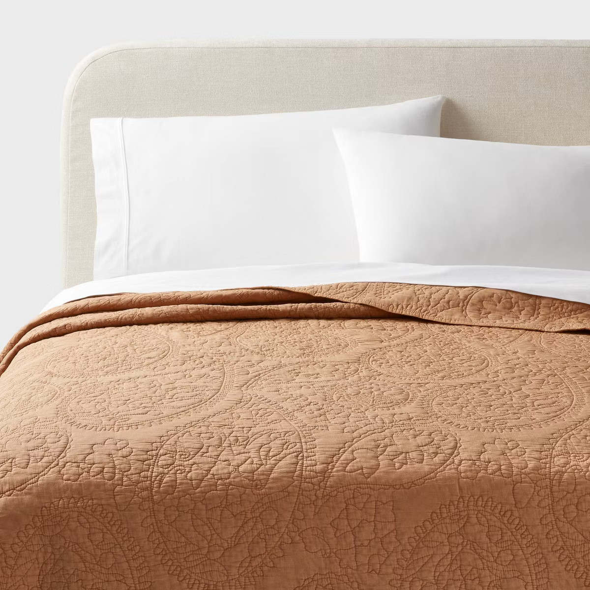 Full/Queen Garment Washed Paisley Stitch Quilt Camel - Threshold™: OEKO-TEX Certified, Microfib... | Target