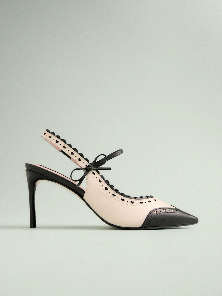 Buy Black/White Tabitha Simmons x Next Josephine Leather Point Toe Bow Brogue Detail Slingback Sh... | Next US