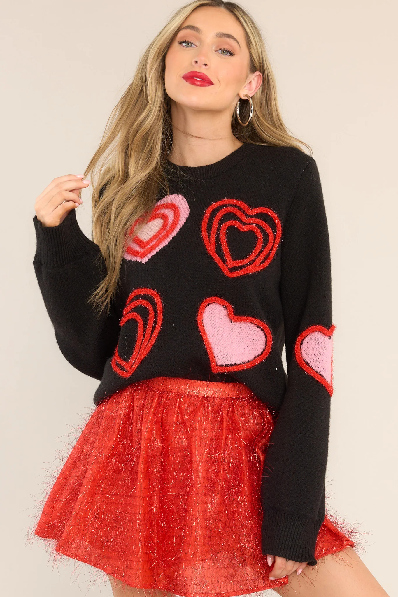 It's Only You Black Sweater | Red Dress 