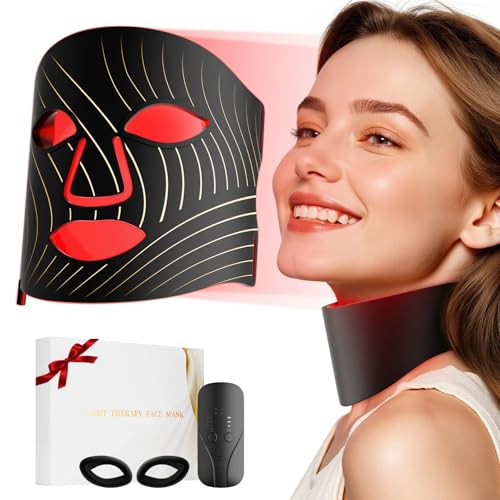 Red Light Therapy for Face,LED Face Mask Light Therapy with Neck Device,103 3-in-1 Light Beads,Remoter Rechargeable,Timing Function,Infrared Red Light Therapy Mask for Home Working Travel Yoga Sleep | Amazon (US)