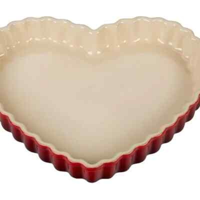 NIB NEW Le Creuset Stoneware Fluted Heart Tart Pie Baking Dish Cherry Red 11.5" | eBay US
