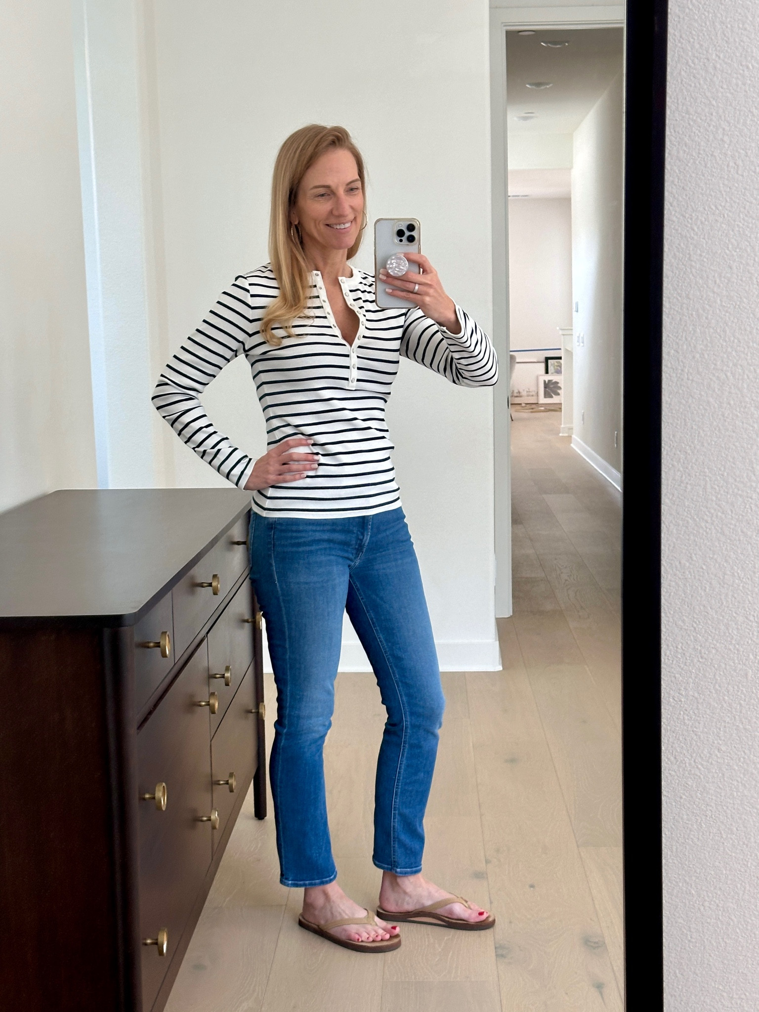 Always YES to a classic Sezane striped long sleeve tee! Love the snap detail on the front as well. I’m wearing a size medium (not yet washed), as it will shrink a smidge in the dryer. 

#LTKOver40