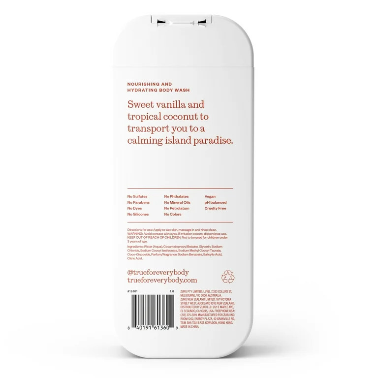 True Vanilla & Coconut Body Wash, Sulfate-Free, Moisturizing and Hydrating Formula for Women & Me... | Walmart (US)