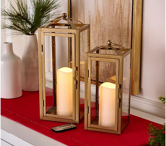 Make Your Selection: Kringle Express S/2 Flameless Metal Lanterns with Removable Christmas Bows | QVC