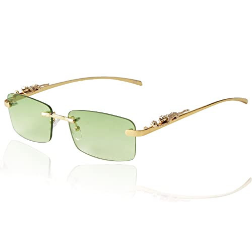 SDINM Rimless Green Sunglasses for Women Men Fashion Small Narrow Rectangle Frameless Shades 90s Eyewear | Amazon (US)