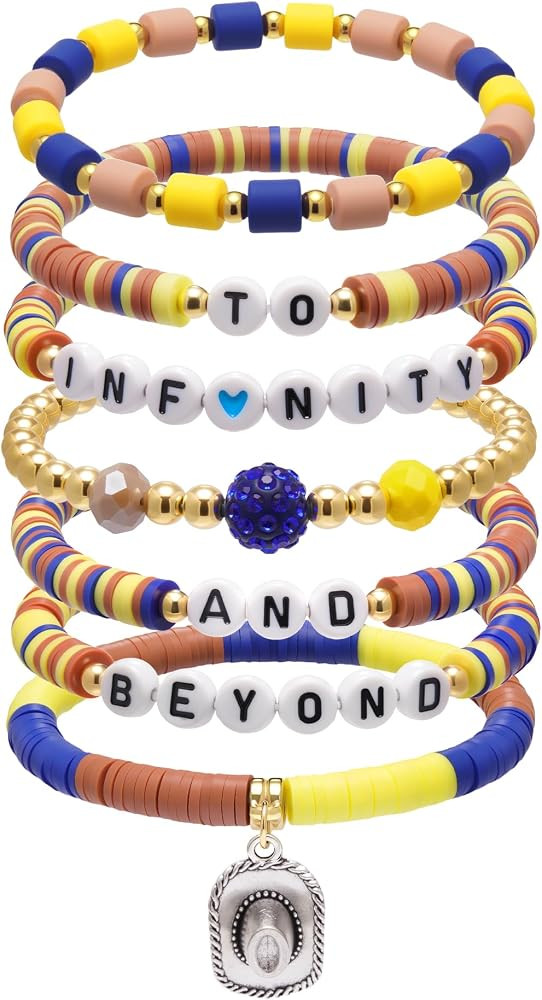 Cartoon Movie Story Bracelets Set: Cowboy Hat Boots Rocket Ship Charms Beaded Bracelet for Fans W... | Amazon (US)
