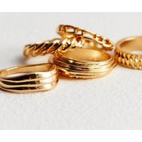 6 Pack Gold Chunky Twist and Chain Rings New Look | New Look (UK)