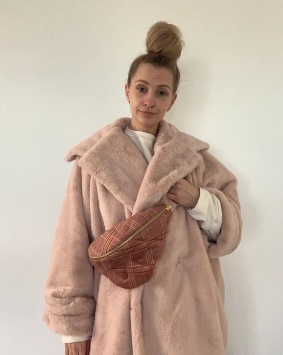 Bum bag, small belly bag, checkered, pink, gold | Etsy (US)