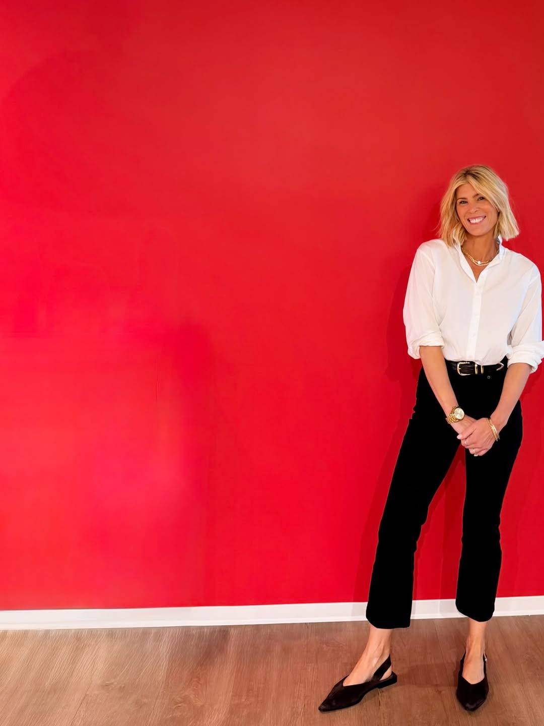 Truly so honored to be invited to SPANX headquarters 🤍 Wearing a classic white button-down (the best closet staple), tailored pants and my Steve Madden Shay flats. 

 #LTKgrwm #LTKootd #LTKWorkwear