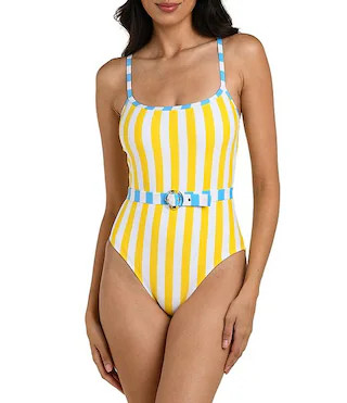 La Blanca Coastal Club House Square Neck Removable Belt Tank One Piece Swimsuit | Dillard's | Dillard's