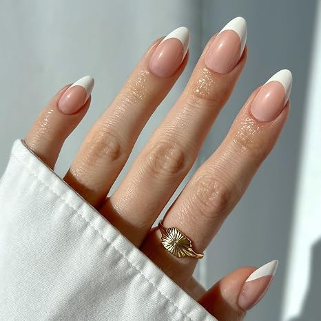Glamnetic Press On Nails - MaDamn | French Tip UV Finish Short Pointed Almond Fake Nails, Salon Q... | Amazon (US)