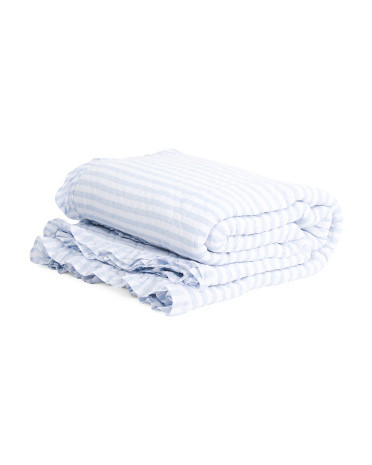 Linen Blend Striped Ruffle Quilt Set | TJ Maxx