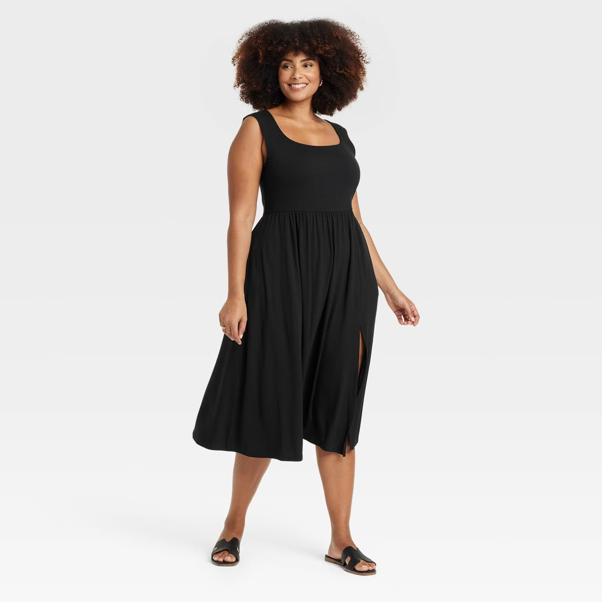 Women's Knit Ballet Midi Shift Dress - A New Day™ Black XXL: Rayon-Spandex Blend, Squareneck, S... | Target