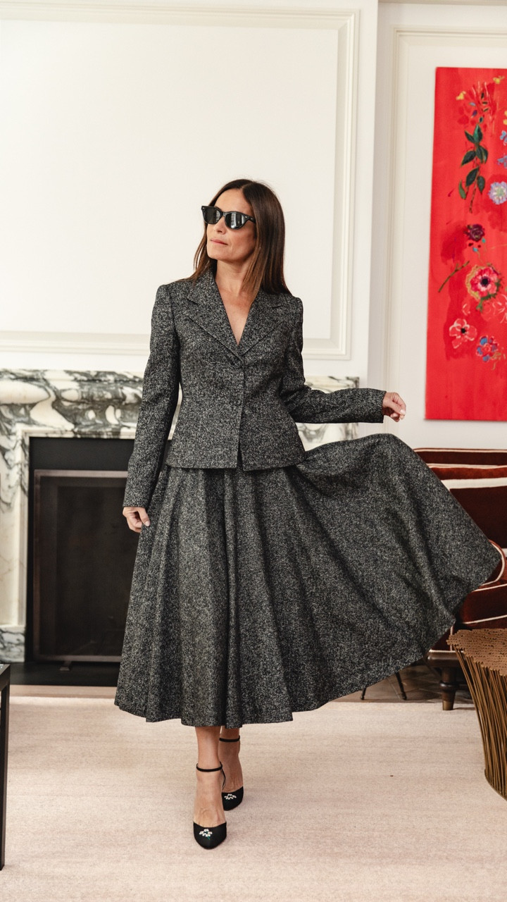 The fit of this skirt suit is absolute perfection — my dream holiday look!@saks 
#Saks #SaksPartner 

I’m wearing a size 38 in the blazer and skirt. I plan to pair this fitted blazer with denim and black trousers. The skirt can styled with a black cashmere tee, crew neck or turtleneck. 

These Valentino pumps are so special with the floral embroidery. 

I finished off the look with Oliver People cat eye frames. Once the temps dip, I plan to wear these black tights by my favorite hoisery brand, Wolford.

#LTKStyleTip #LTKParties #LTKShoeCrush