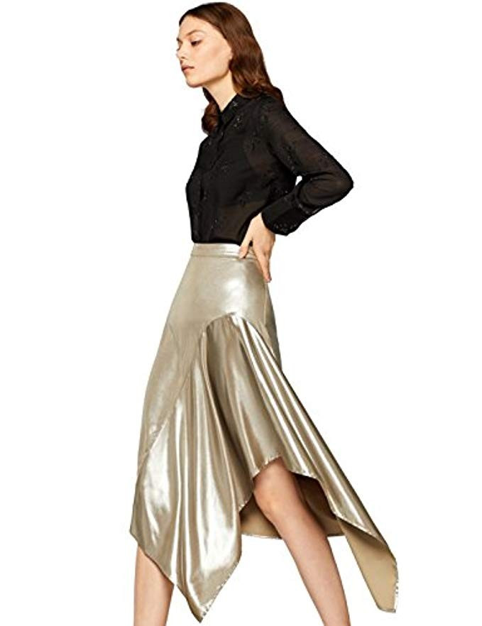 FIND Women's Skirt with Metallic Asymmetrical Frilled Hem | Amazon (UK)