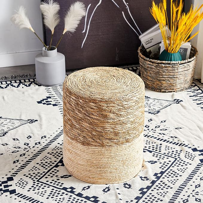 Wimarsbon Ottoman Poufs, 100% Natural Seagrass Pouffe, Hand Weave Round Footstool with Wood Frame... | Amazon (US)