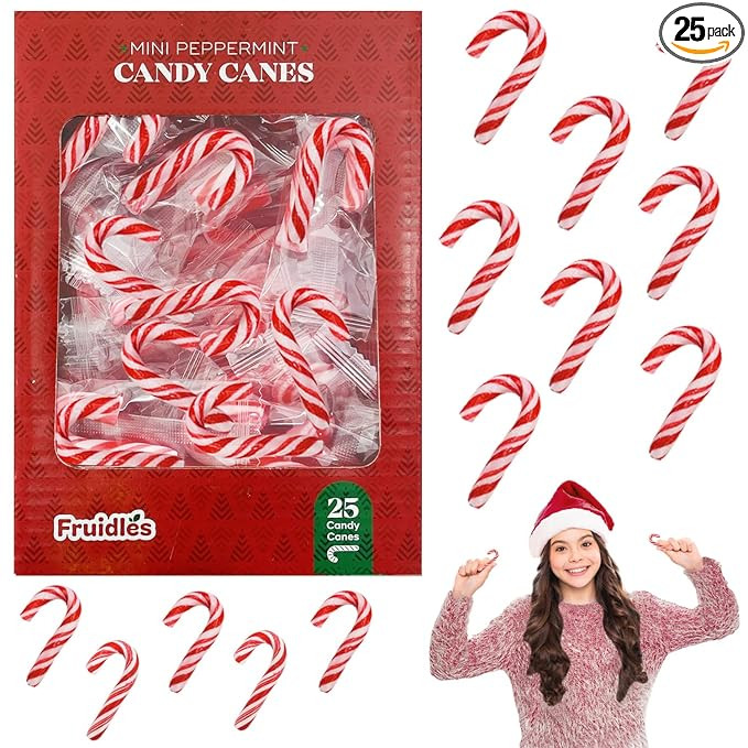Christmas Candy Canes Mini's Suckers, Peppermint Flavor, Individually Wrapped, 2" Inch, Net WT 4.... | Amazon (US)