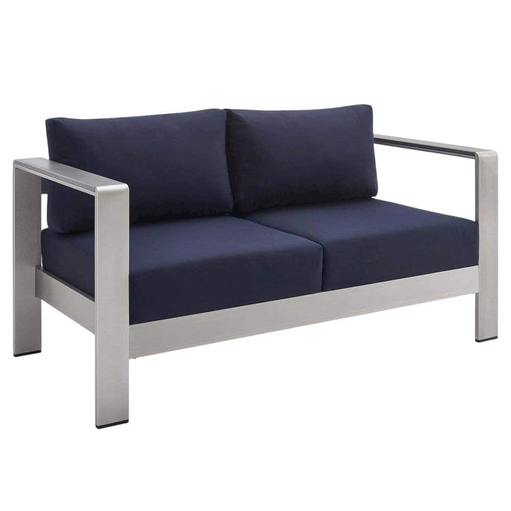 Outdoor Escape - Aluminum Outdoor Loveseat with Fabric Cushions for Patio Comfort - Silver | Best Buy U.S.